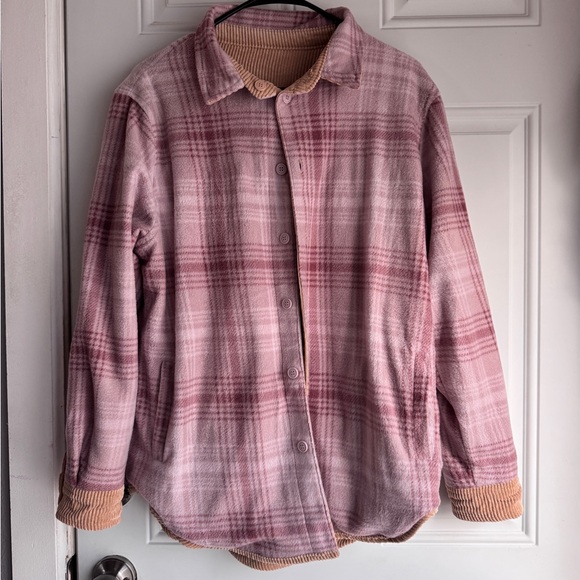 Reversible Pink and Tan Fleece/Corduroy Shacket - Picture 2 of 6